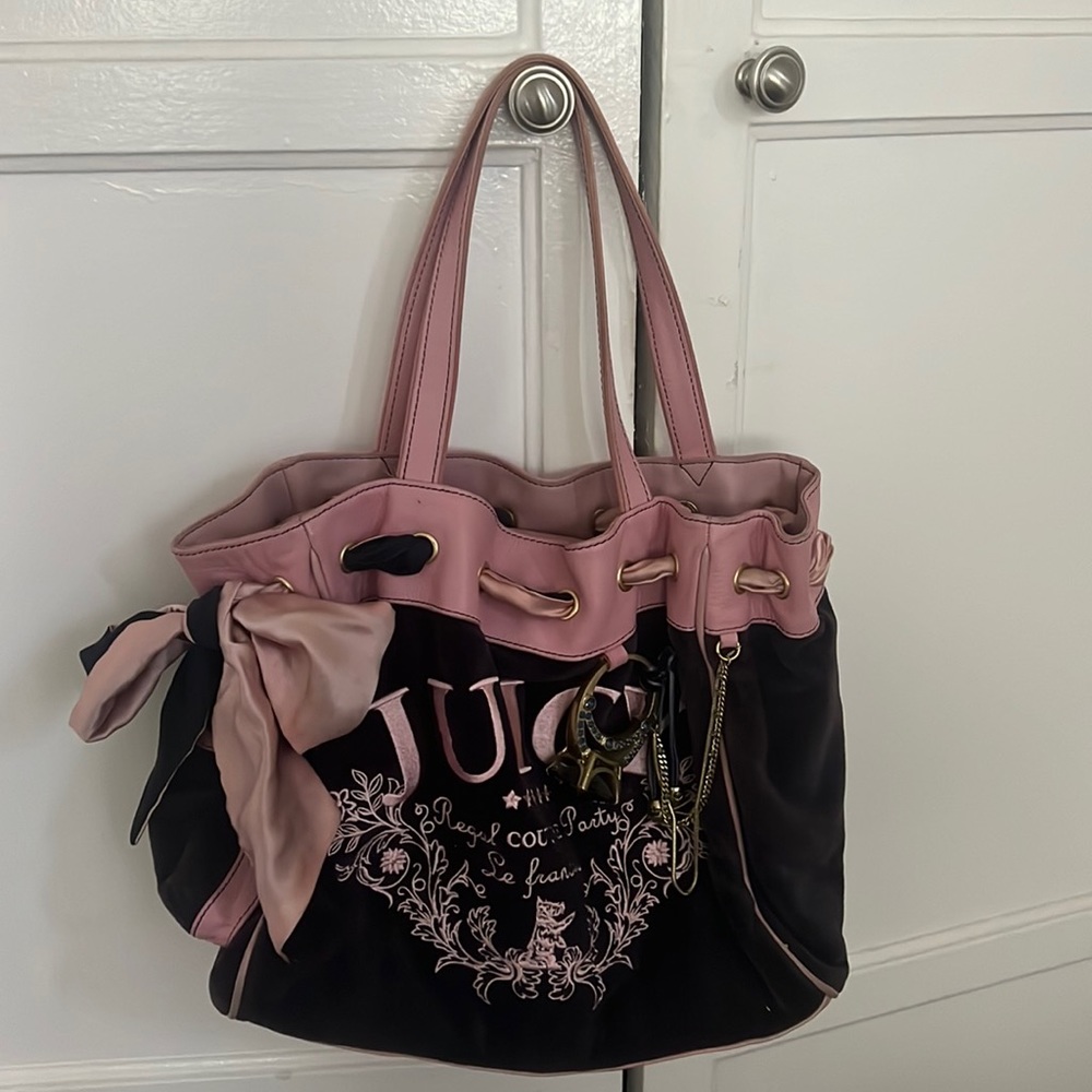 Juicy Couture Daydreamer Tote Bag Blue Navy Pink Handbag Bow Ring